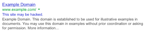 Google SERP - This site may be hacked Google SERP - This site may be hacked